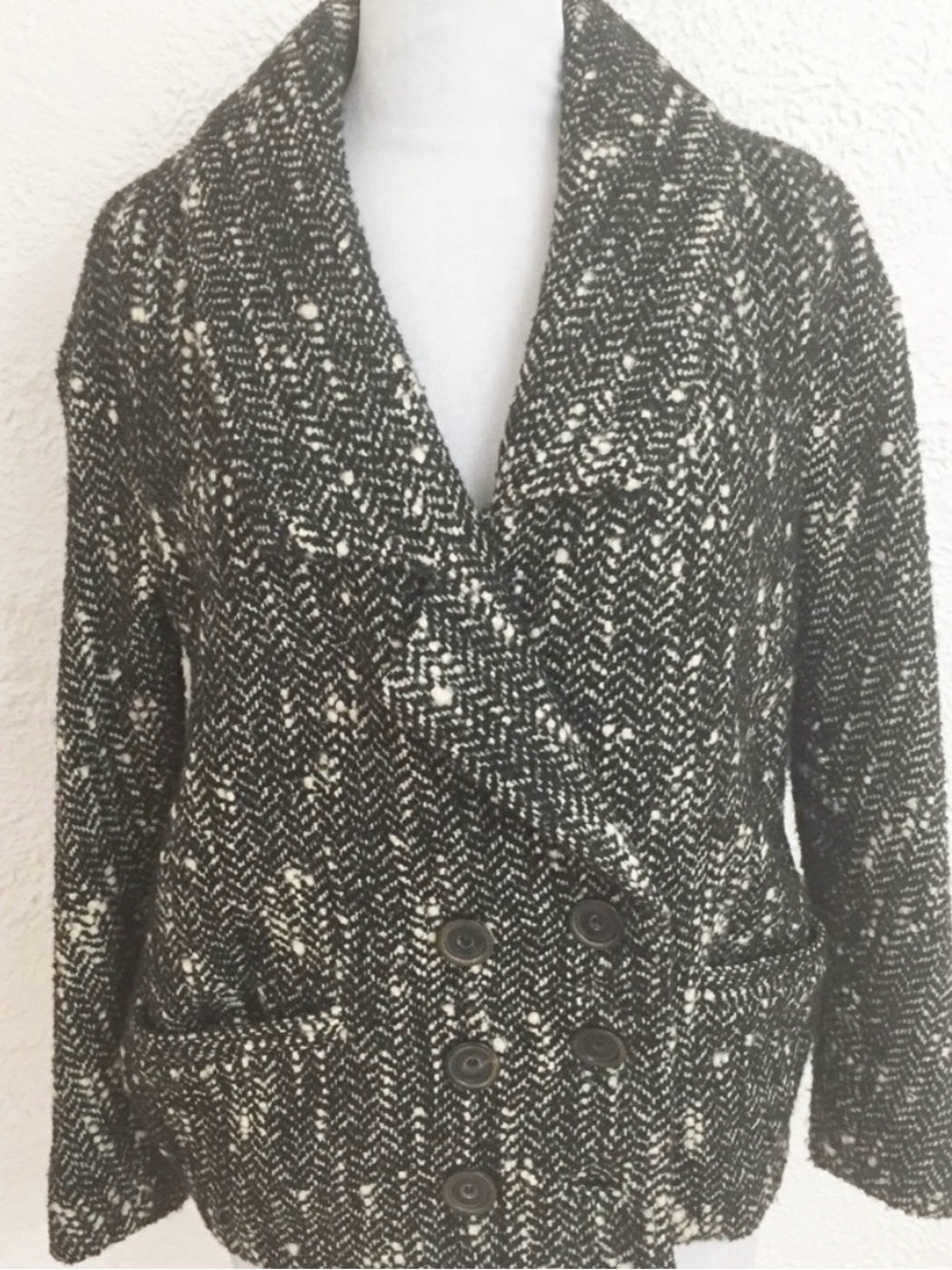 Smythe Wool Double Breasted Oversized Womens Black & White Tweed Coat